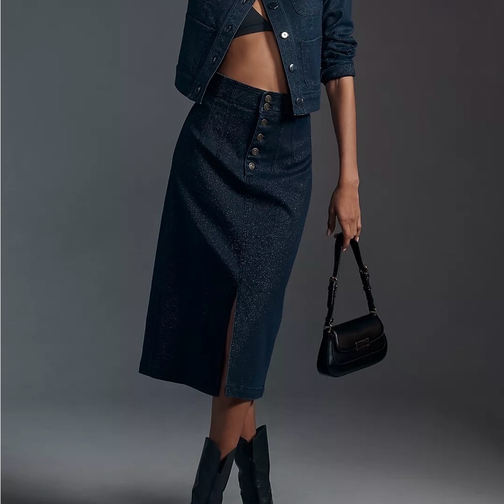 NWT Size 4 - Anthropologie Pilcro Sparkle Denim Midi Pencil Skirt